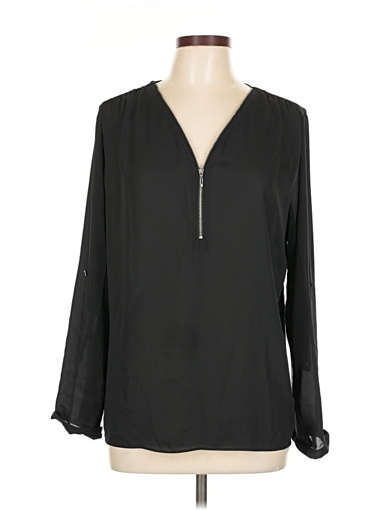 Pre-owned Inc International Concepts Long Sleeve Blouse In Black