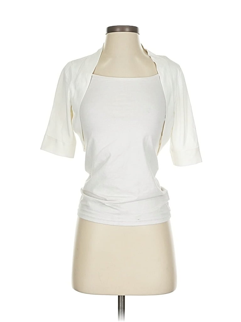 Pre-owned Carmen Marc Valvo Cardigan Sweater In White