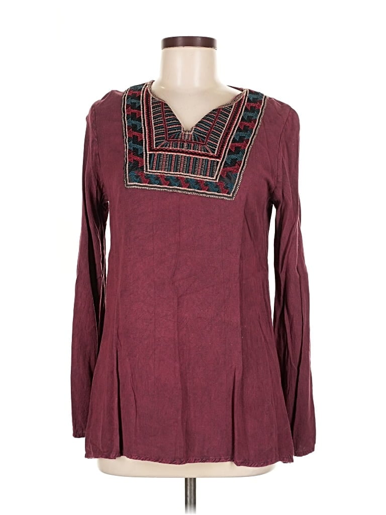 Pre-owned Studio West Long Sleeve Blouse In Burgundy