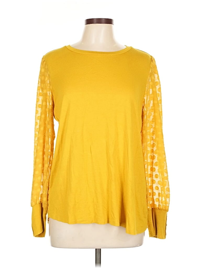 Pre-owned Skies Are Blue Long Sleeve Top Yellow Crew Neck Tops