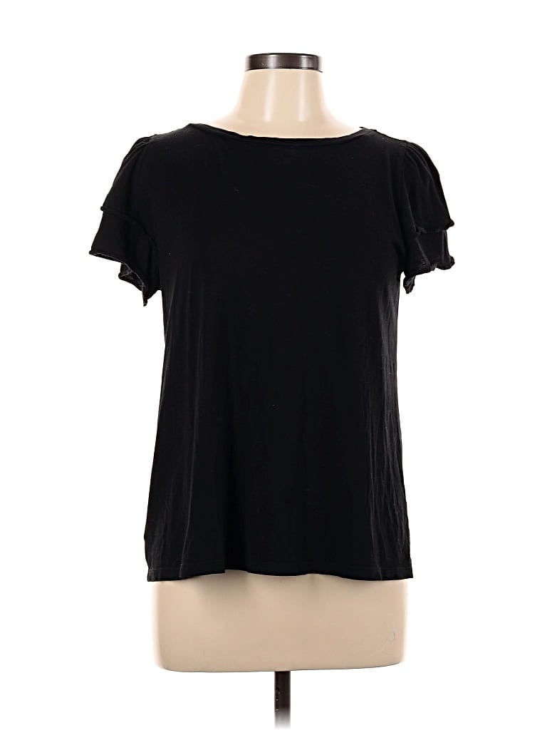 Pre-owned Ann Taylor Loft Short Sleeve Top Black Cold Shoulder Neckline Tops