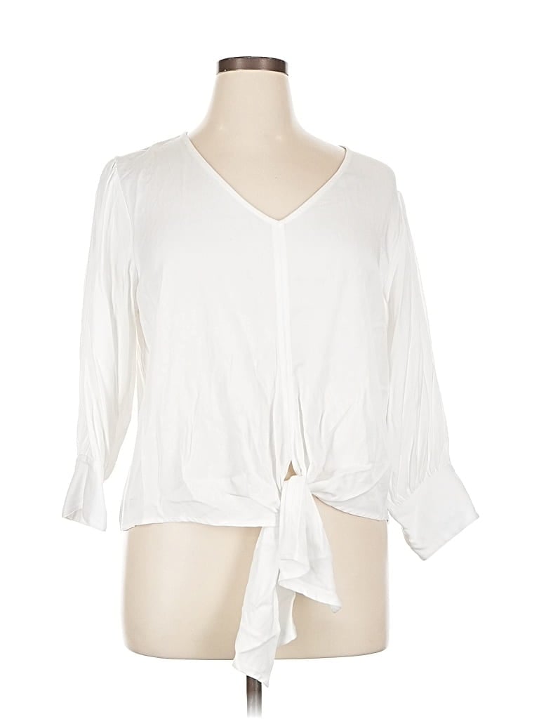 Pre-owned Karen Kane 3/4 Sleeve Blouse In White