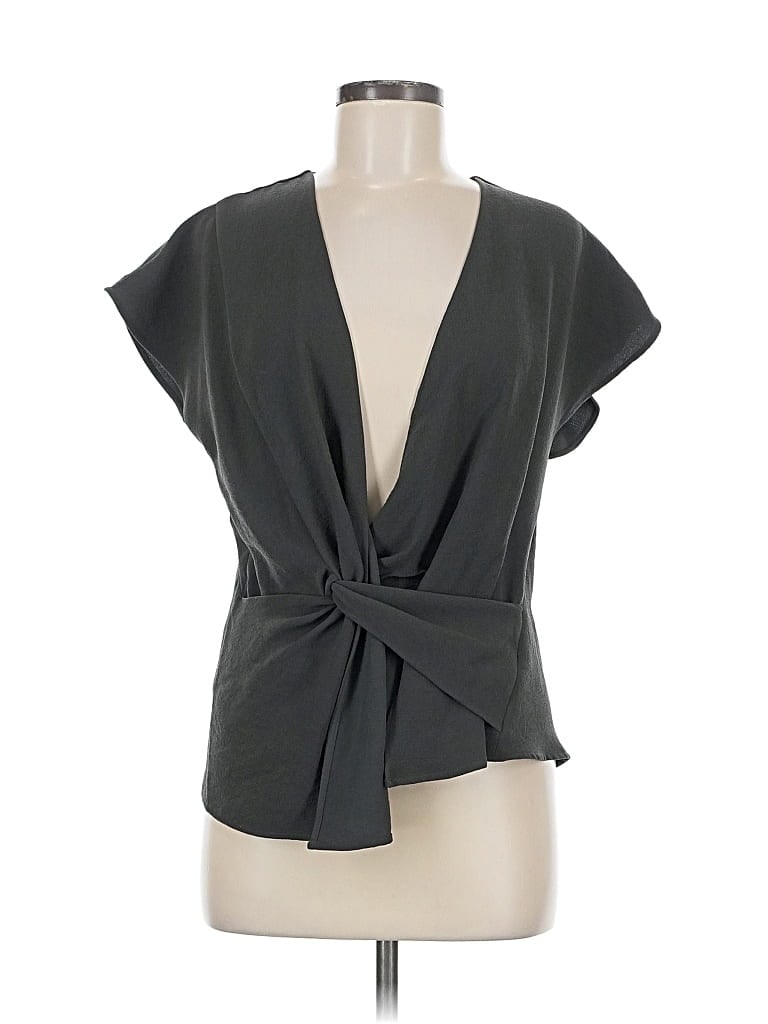 Pre-owned Brochu Walker Short Sleeve Top Gray Plunge Neckline Tops