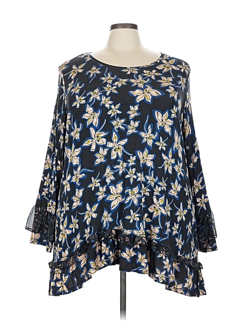 Pre-owned Logo By Lori Goldstein Long Sleeve Blouse In Blue