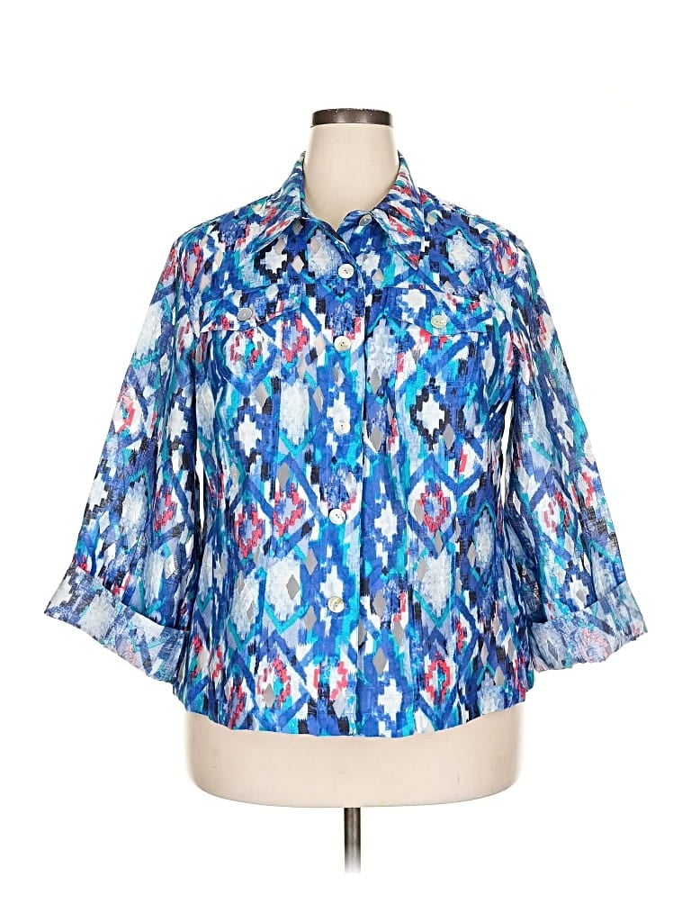 Pre-owned Ruby Rd. 3/4 Sleeve Button Down Shirt In Blue