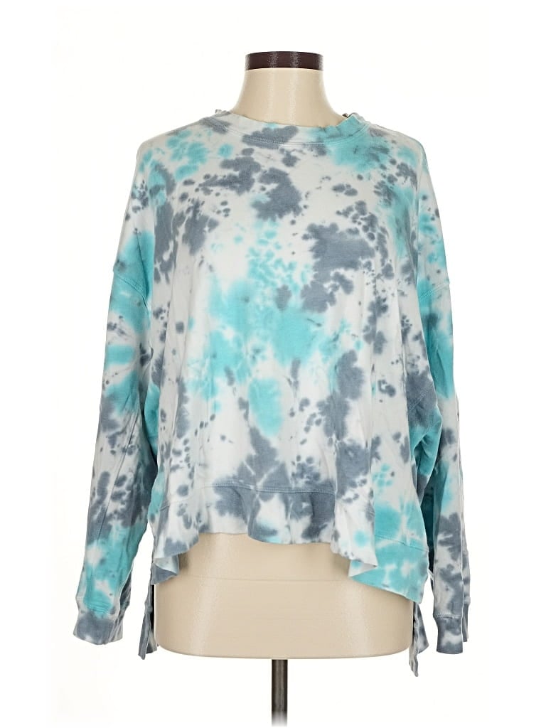 Pre-owned Electric & Rose Long Sleeve Top Teal Tie-dye Pattern Boatneck Tops In Blue