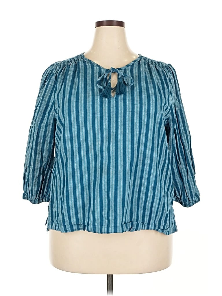 Pre-owned Loft Beach 3/4 Sleeve Blouse In Blue
