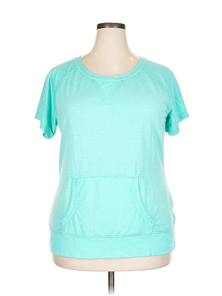 Pre-owned Green Tea Short Sleeve Top Teal Scoop Neck Tops In Blue