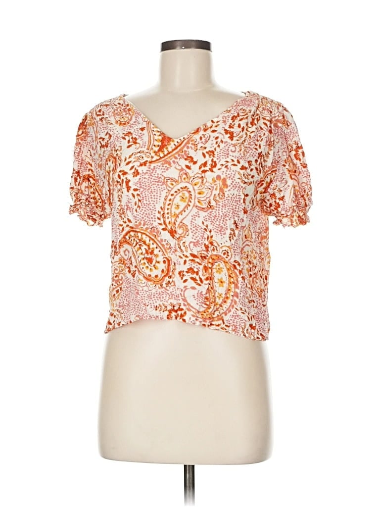 Pre-owned Cynthia Rowley Tjx Short Sleeve Top Orange Paisley Pattern Tops
