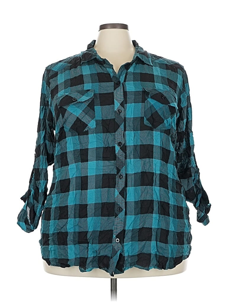 Pre-owned Torrid 3/4 Sleeve Button Down Shirt In Blue