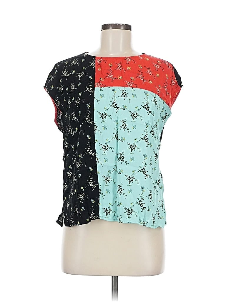 Pre-owned Vince Camuto Short Sleeve Top Teal Square Neckline Tops In Blue