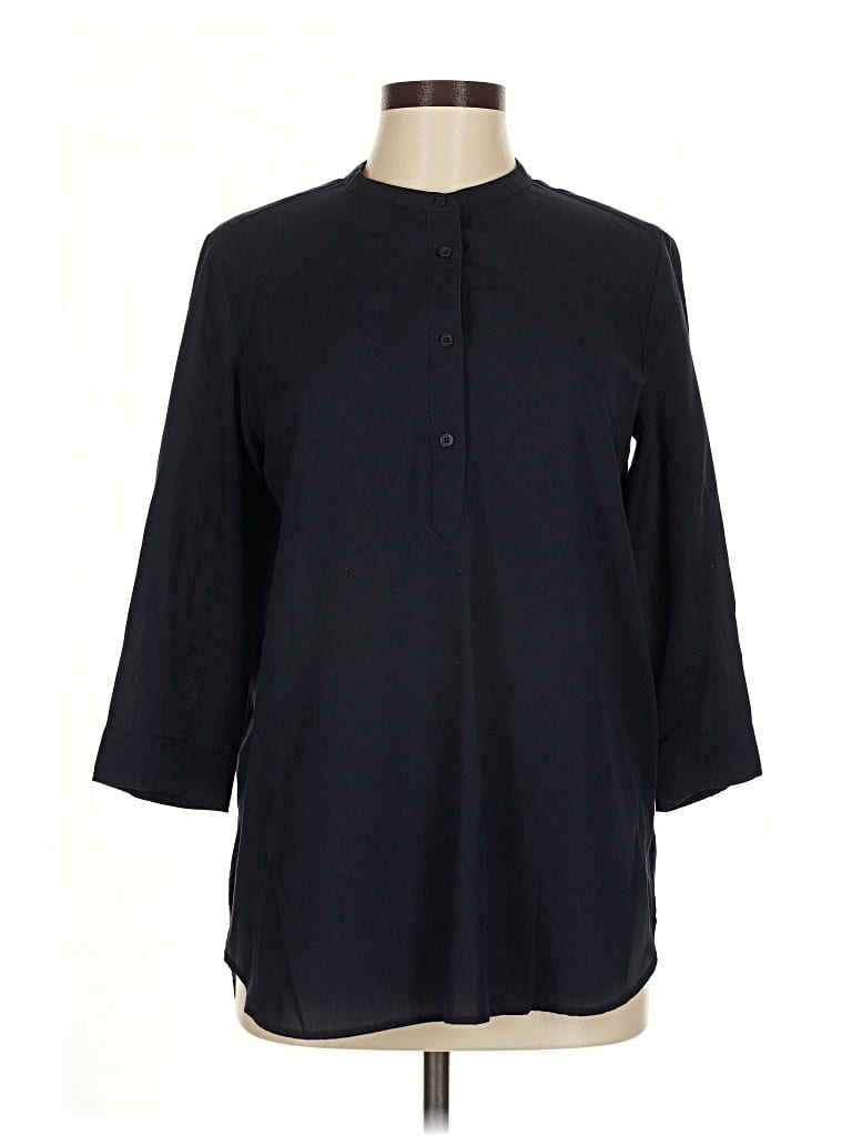 Pre-owned Uniqlo 3/4 Sleeve Button Down Shirt In Black