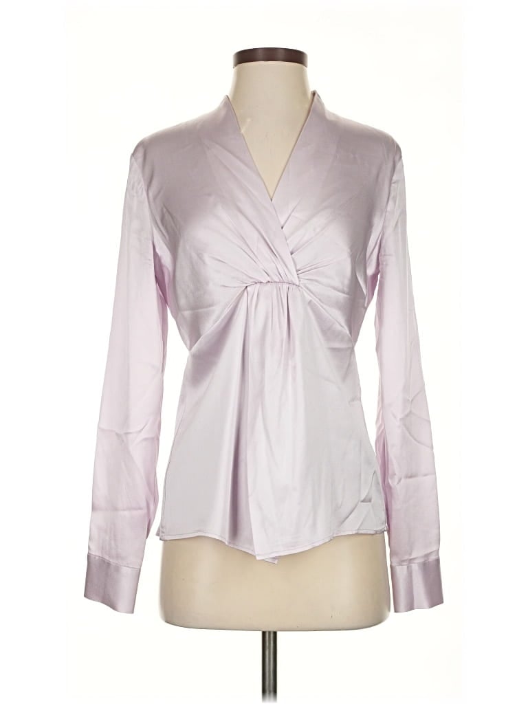 Pre-owned Carlisle Long Sleeve Silk Top Silver Plunge Neckline Tops