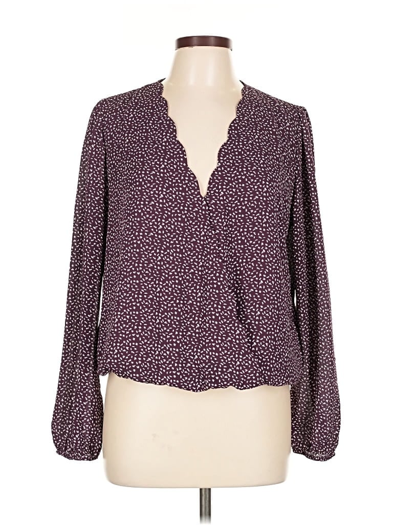 Pre-owned Nine Britton Long Sleeve Blouse In Purple