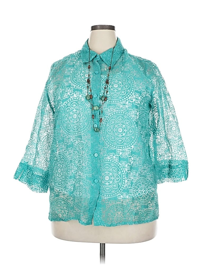 Pre-owned Alfred Dunner 3/4 Sleeve Blouse In Blue