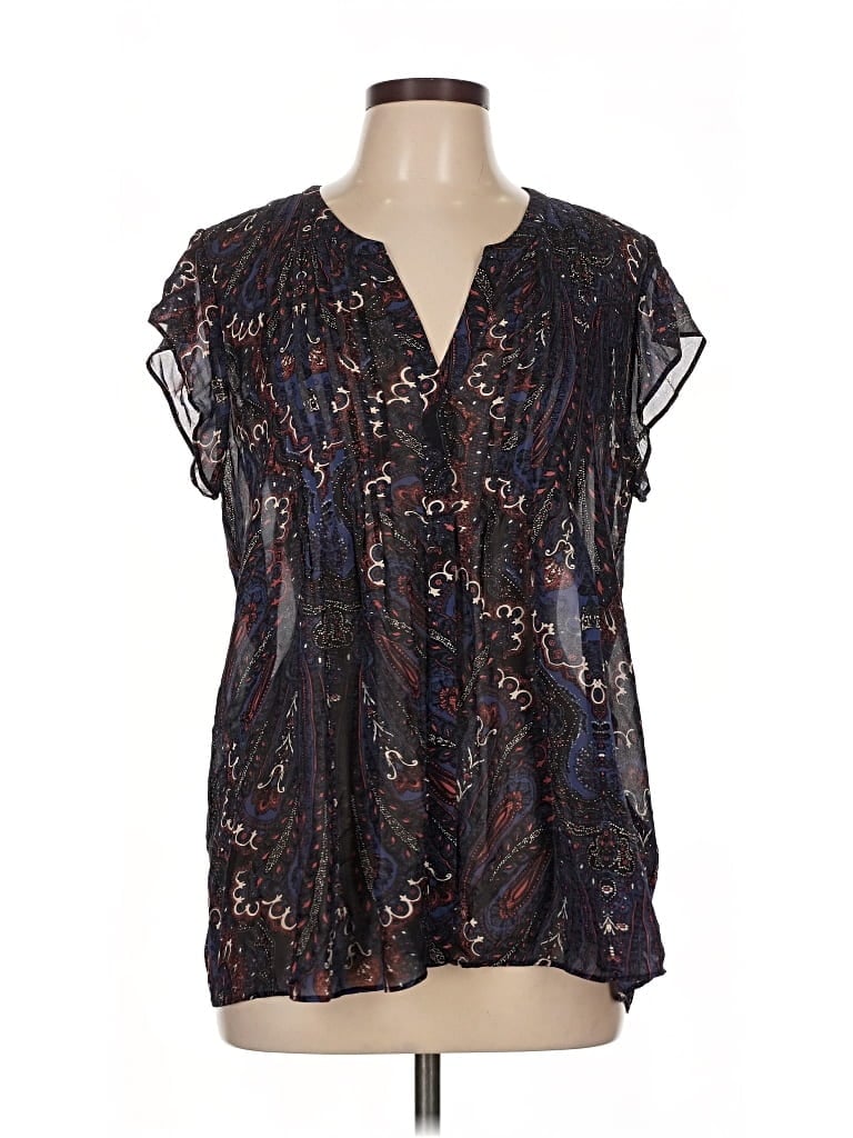 Pre-owned Joie Short Sleeve Silk Top Black Plunge Neckline Tops
