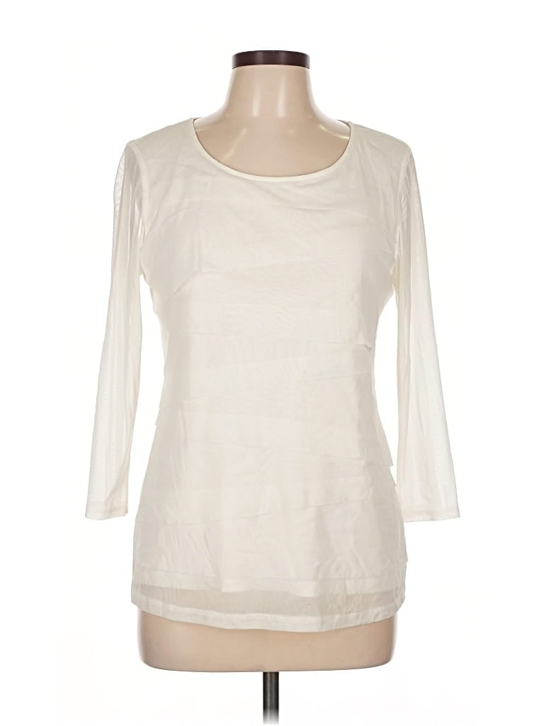 Pre-owned Alfani 3/4 Sleeve Top Ivory Boatneck Tops In White