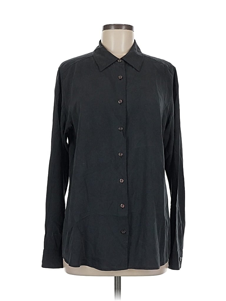 Pre-owned Orvis Long Sleeve Silk Top Black Mock Neckline Tops