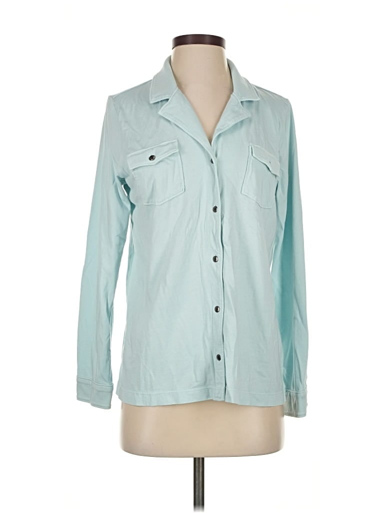 Pre-owned Jjill Long Sleeve Button Down Shirt In Blue