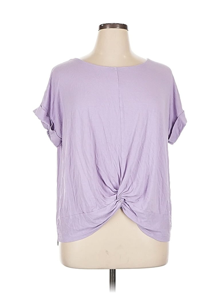 Pre-owned Zenana Outfitters Short Sleeve Top Purple Keyhole Neckline Tops