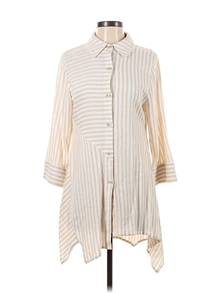 Pre-owned Soft Surroundings 3/4 Sleeve Button Down Shirt In White