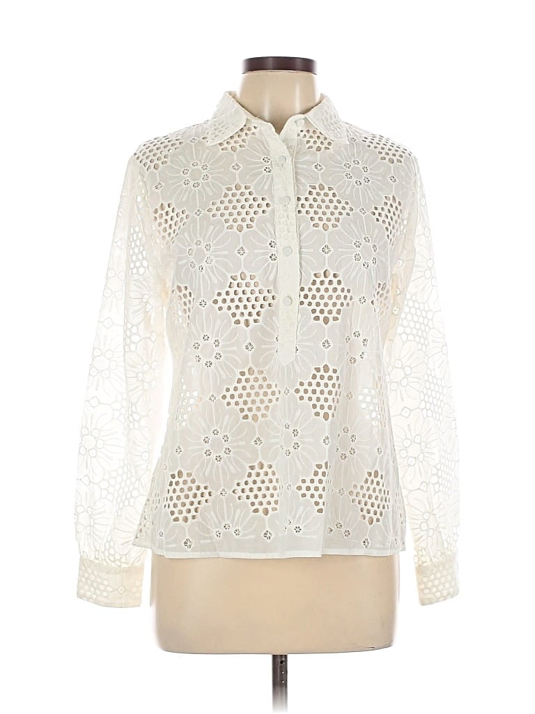 Pre-owned Adiva Long Sleeve Blouse In White