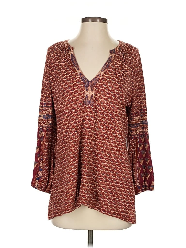 Pre-owned Lucky Brand 3/4 Sleeve Blouse In Burgundy