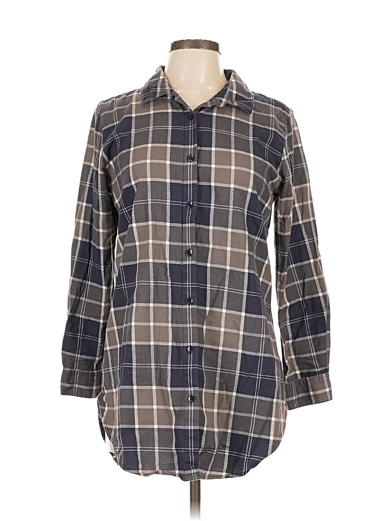 Pre-owned Garnet Hill 3/4 Sleeve Button Down Shirt In Gray