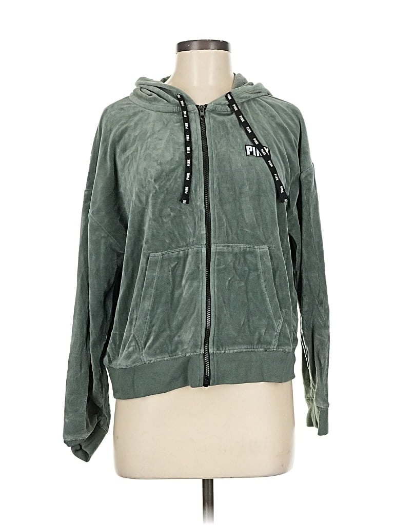 Pre-owned Victoria's Secret Pink Zip Up Hoodie In Green
