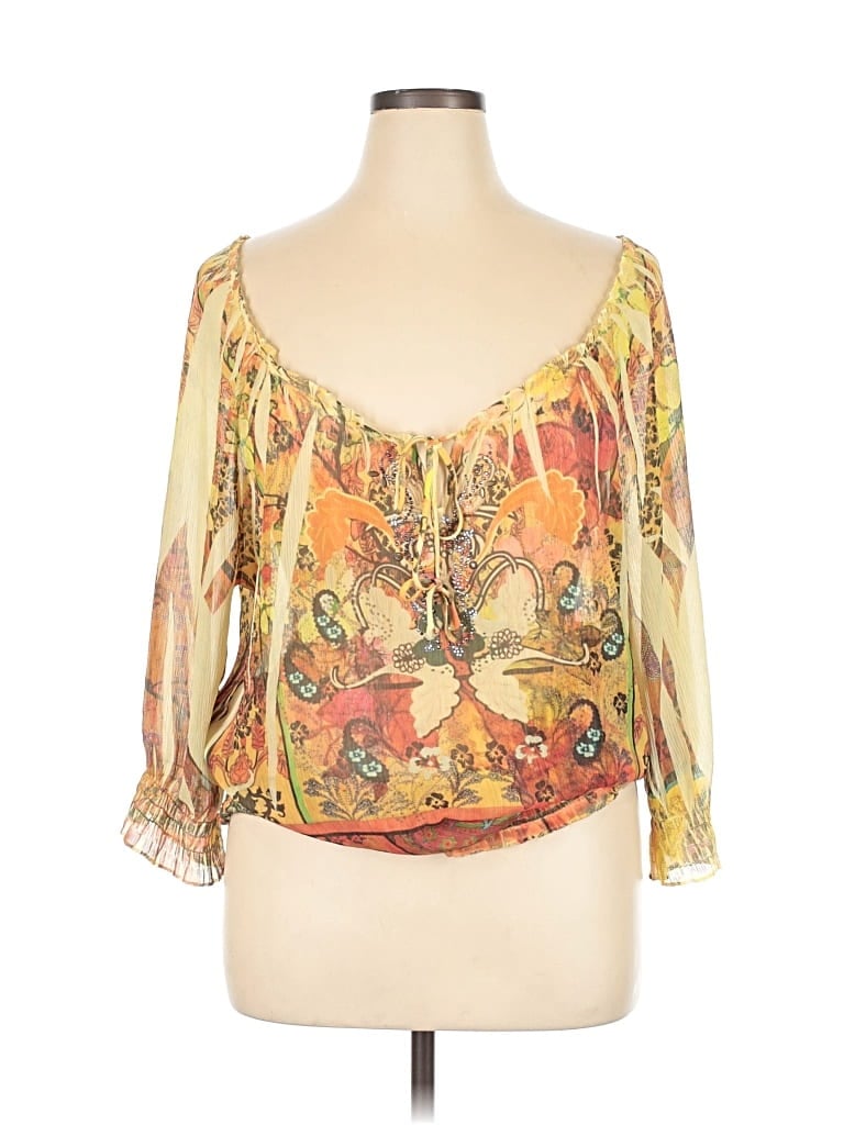 Pre-owned Dressbarn 3/4 Sleeve Blouse In Gold