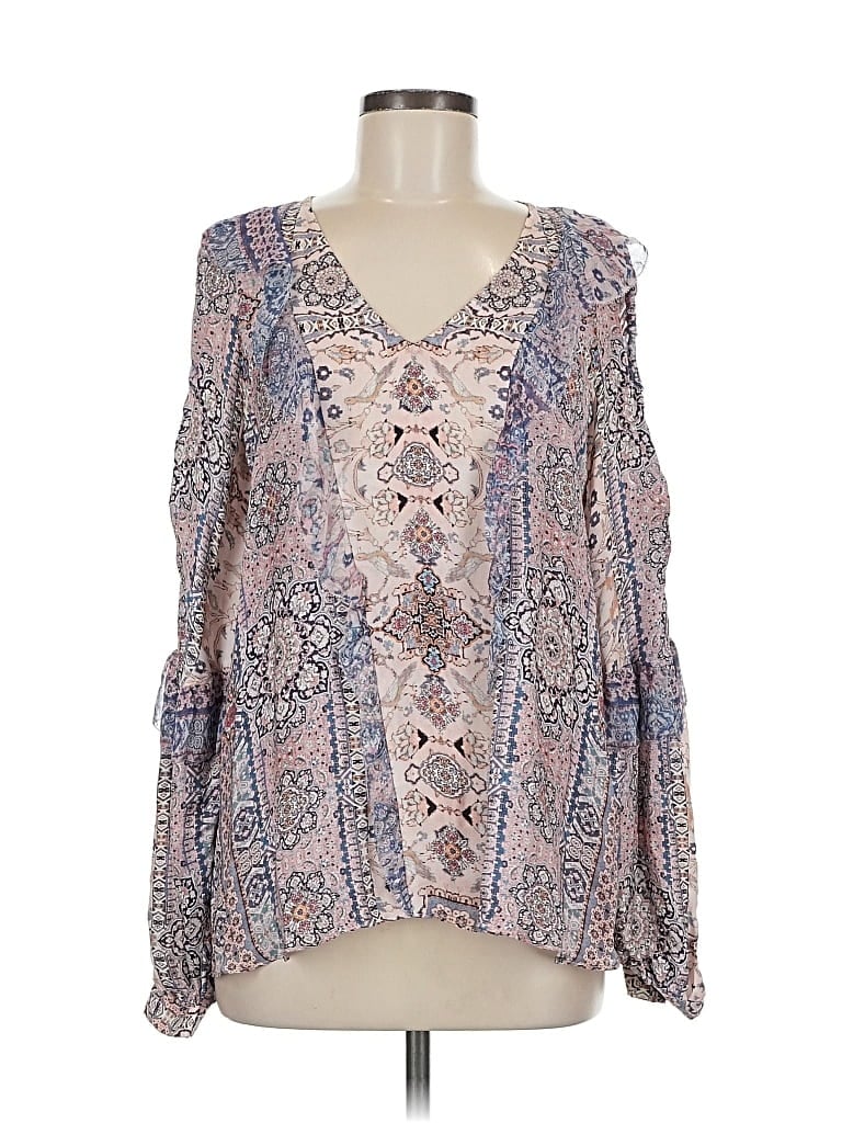 Pre-owned Parker Long Sleeve Silk Top Silver Plunge Neckline Tops