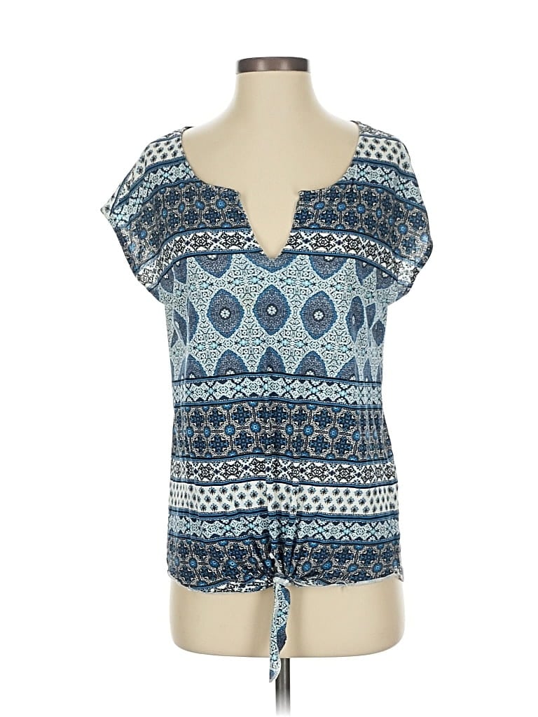 Pre-owned Lucky Brand Short Sleeve Blouse In Blue