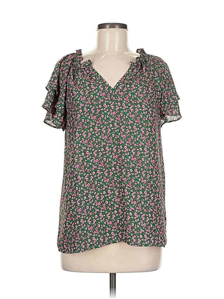 Pre-owned Pleione Short Sleeve Blouse In Green