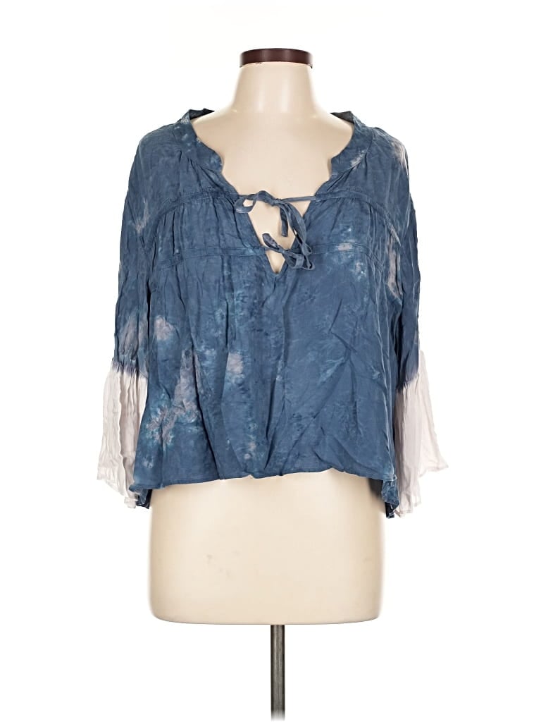 Pre-owned Vintage Havana 3/4 Sleeve Blouse In Blue