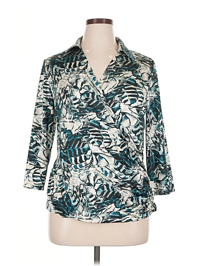 Pre-owned Liz Claiborne 3/4 Sleeve Blouse In Blue