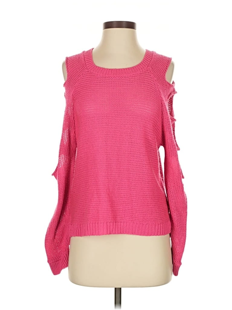 Pre-owned Bisou Bisou Long Sleeve Top Pink Cold Shoulder Neckline Tops
