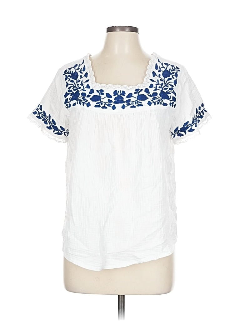 Pre-owned Solitaire Short Sleeve Blouse In White
