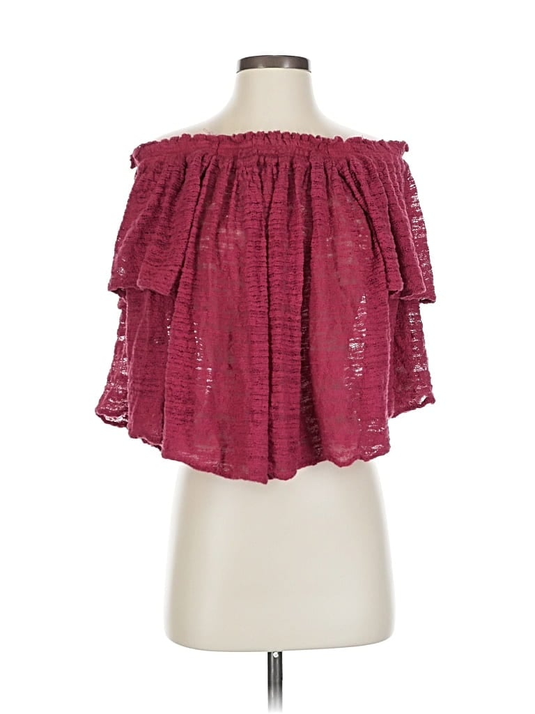 Pre-owned Free People Short Sleeve Blouse In Burgundy