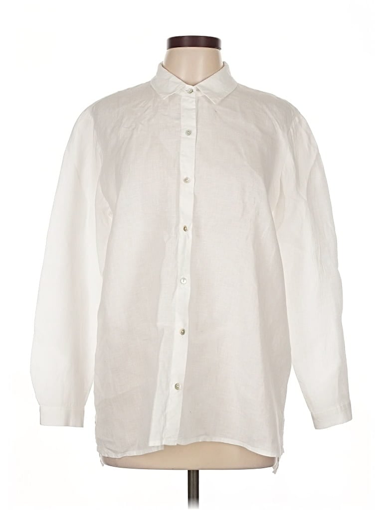 Pre-owned Eileen Fisher Long Sleeve Button Down Shirt In White