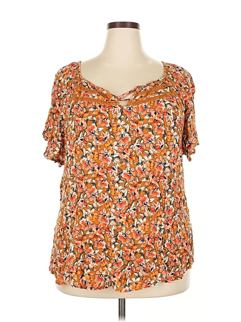 Pre-owned Loralette Short Sleeve Blouse In Orange