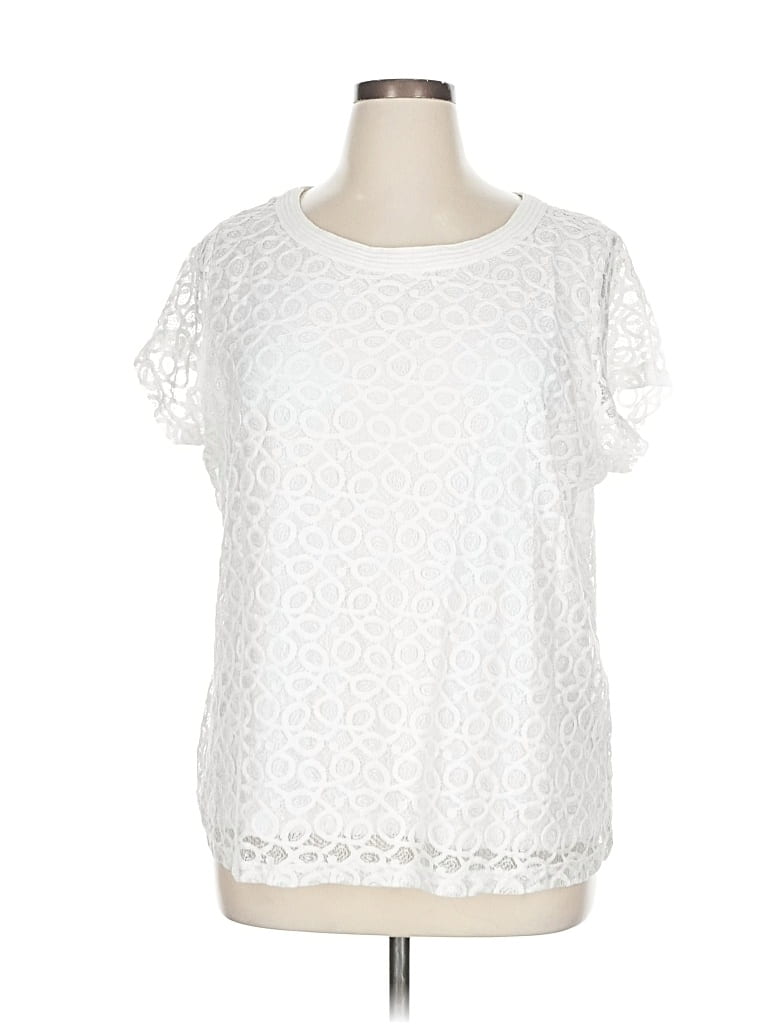 Pre-owned Isaac Mizrahi Live Short Sleeve Top White Crew Neck Tops