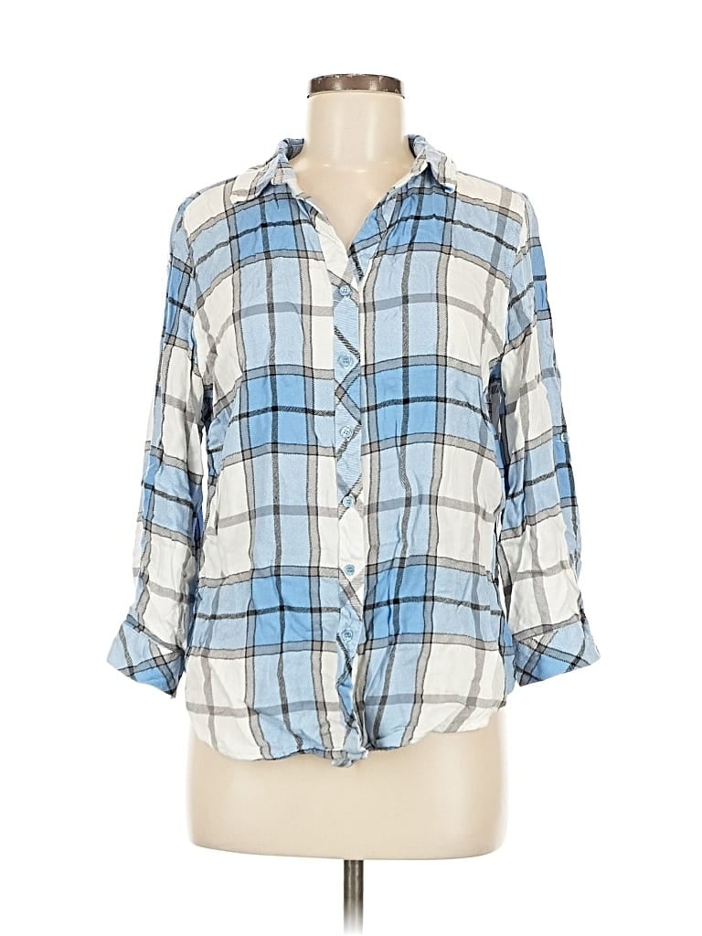 Pre-owned Holding Horses 3/4 Sleeve Button Down Shirt In Blue