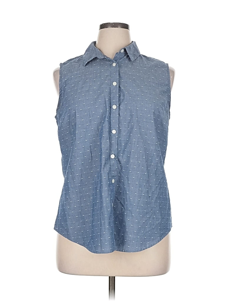 Pre-owned Van Heusen Sleeveless Button Down Shirt In Blue