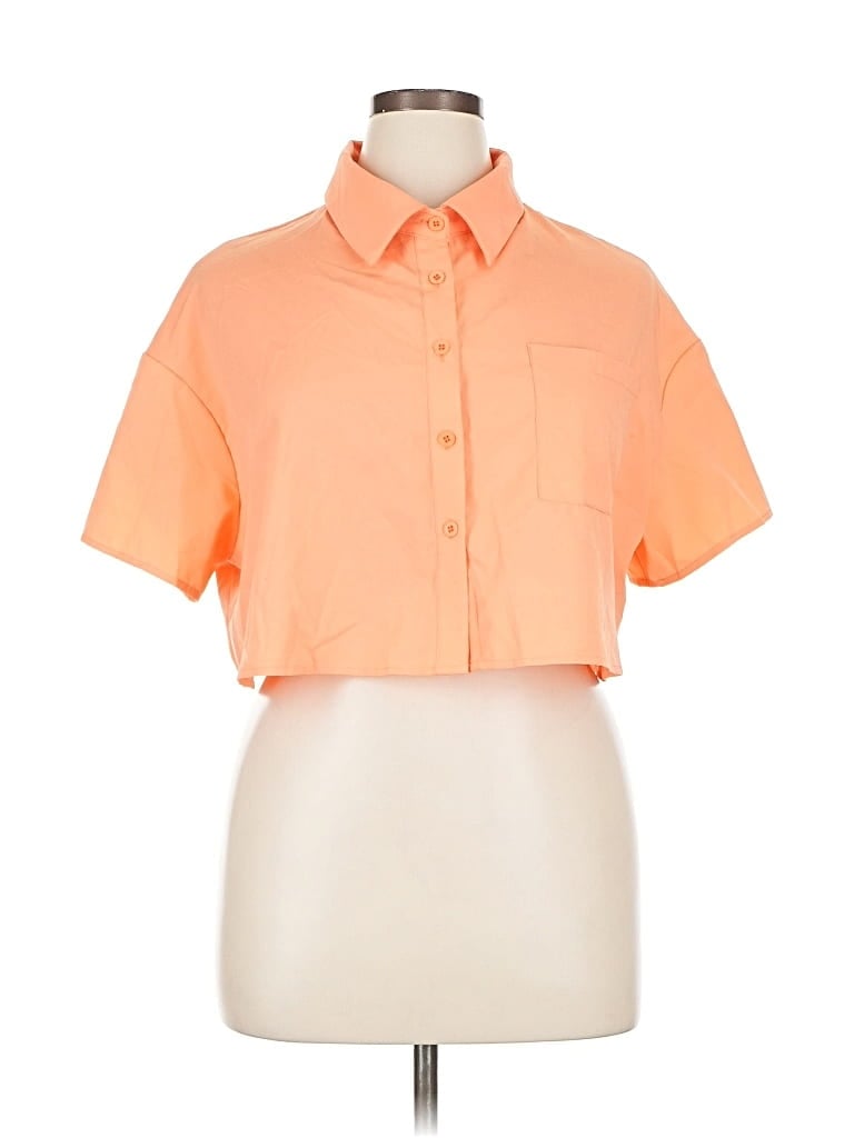 Pre-owned Shein Curve Short Sleeve Blouse In Orange