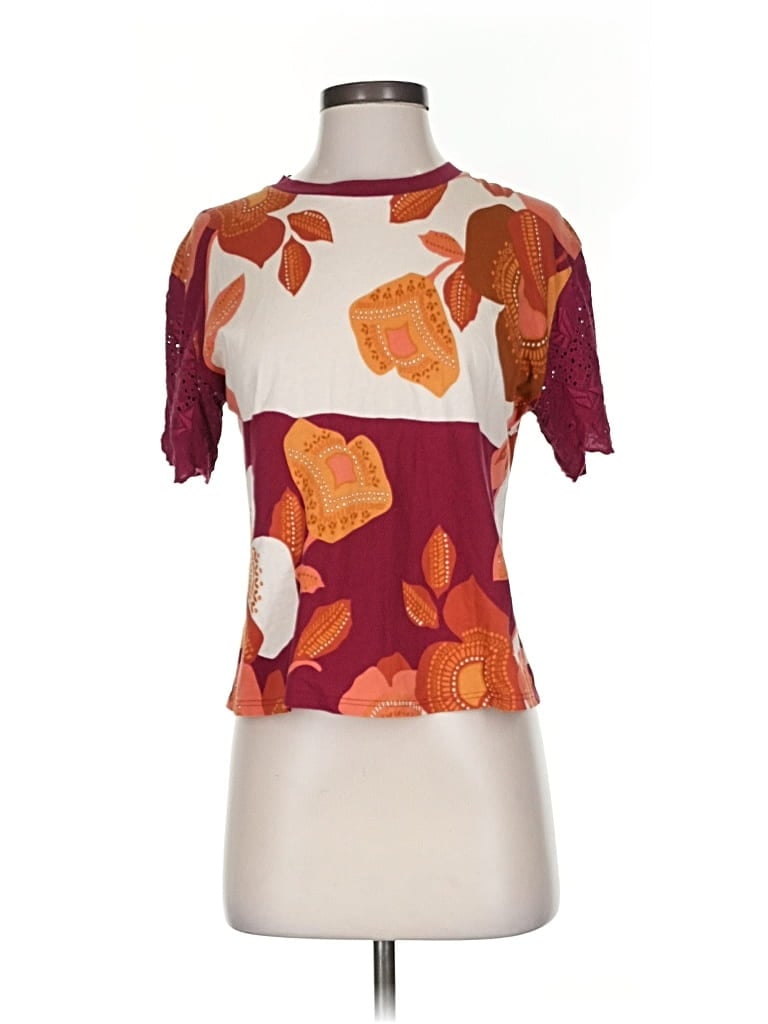 Pre-owned Tiny Short Sleeve Blouse In Burgundy