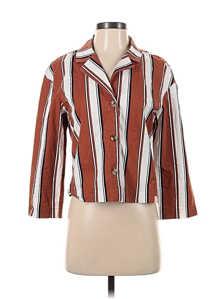 Pre-owned Thirdlove 3/4 Sleeve Button Down Shirt In Brown