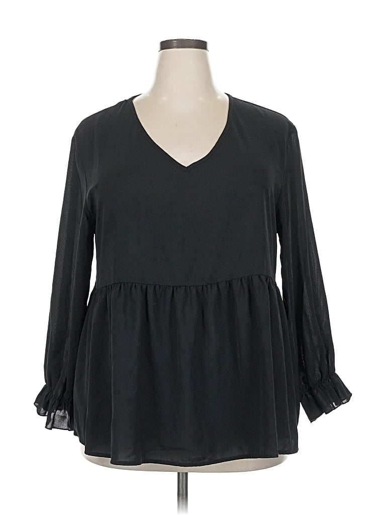 Pre-owned Shein Curve Long Sleeve Blouse In Black