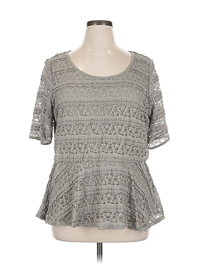 Pre-owned Style & Co Short Sleeve Top Gray Square Neckline Tops
