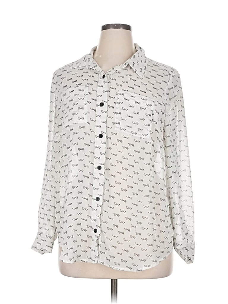 Pre-owned Liz Claiborne Long Sleeve Blouse In White