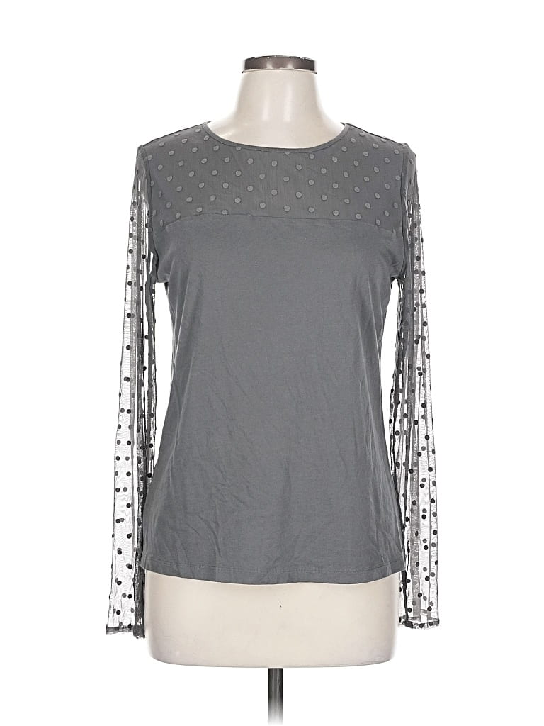 Pre-owned Ann Taylor Loft Outlet Long Sleeve Top Gray Crew Neck Tops